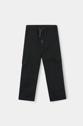 Boys Black Cotton 6 Pocket Cargo Trouser